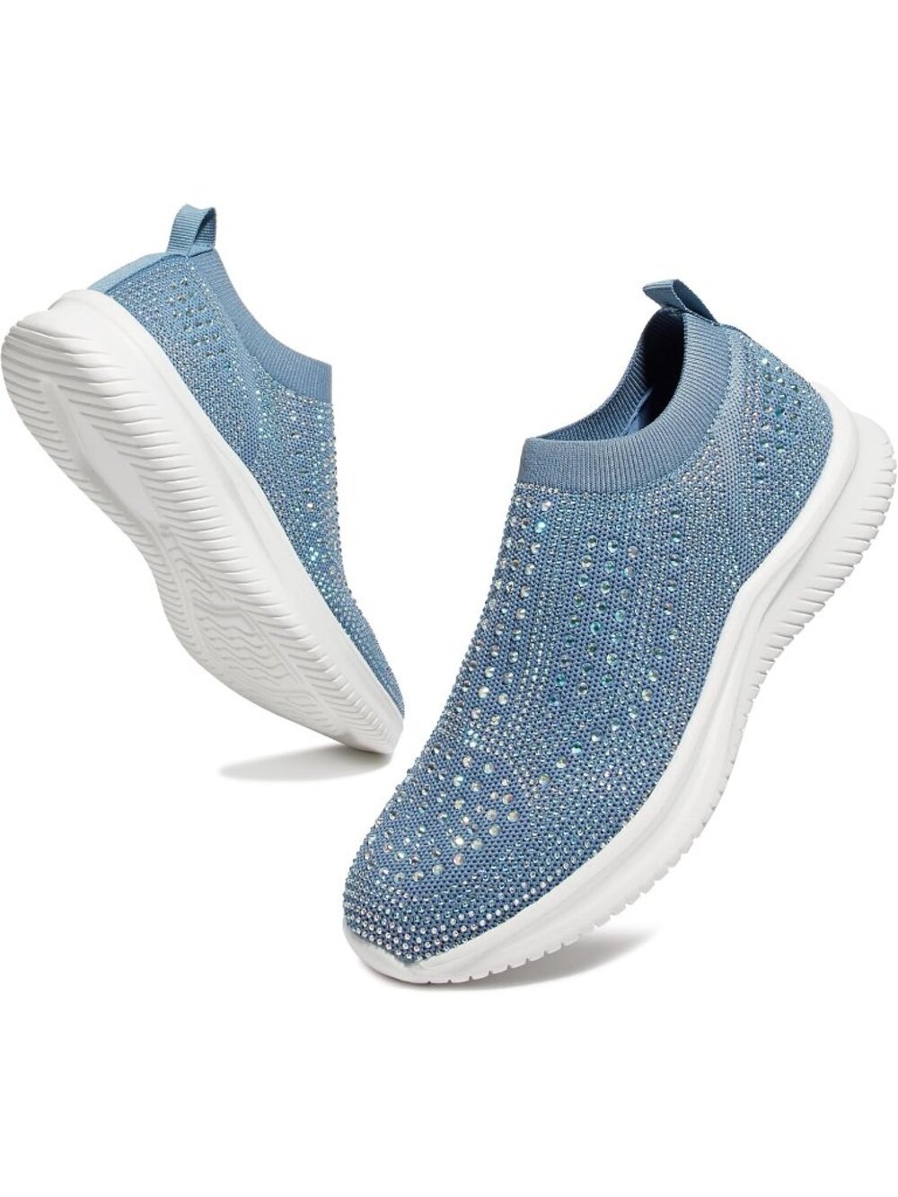Women's Blue Rhinestone Comfortable Sparkly Mesh Sock Fashion Walking Sneakers